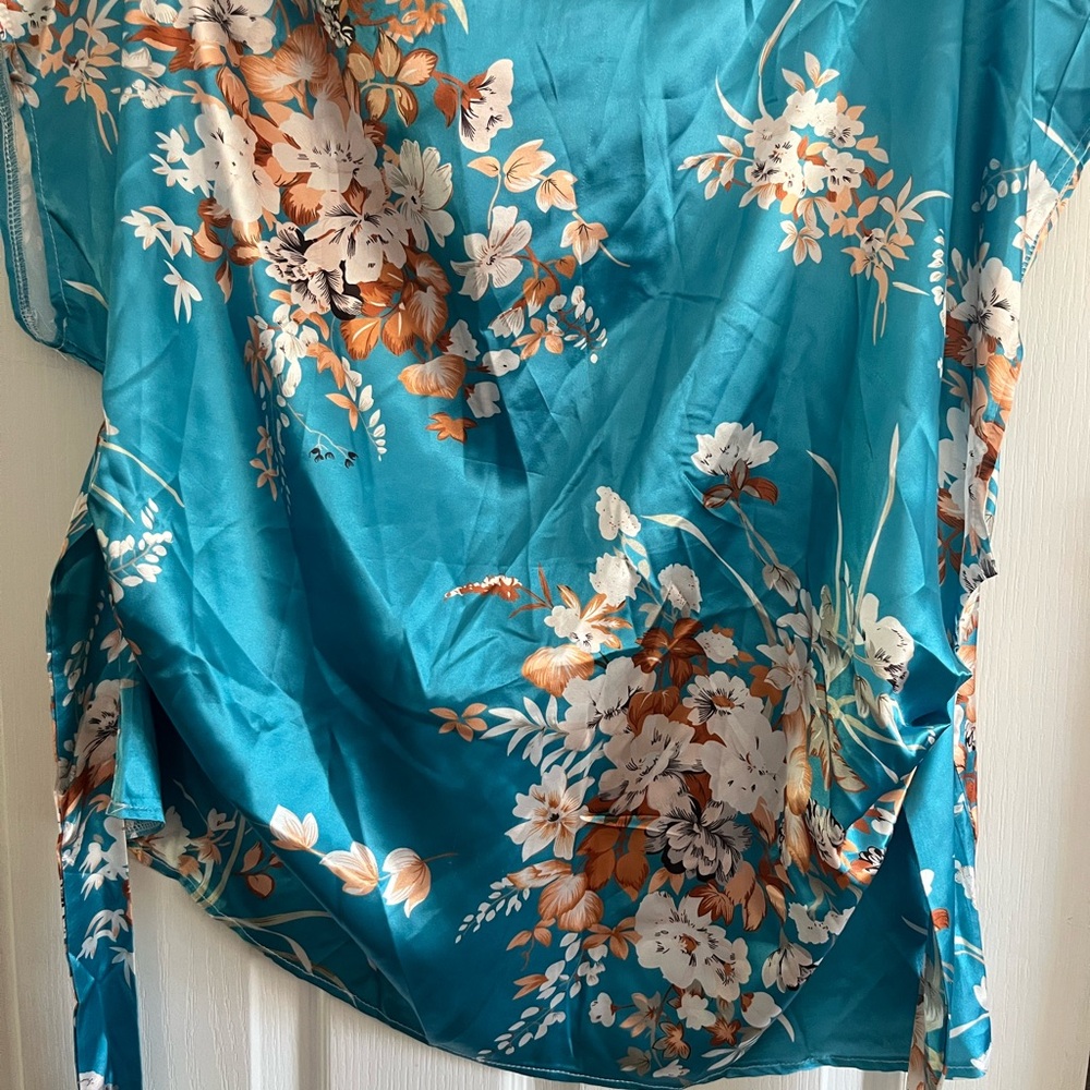 SHEIN Teal Floral Blouse